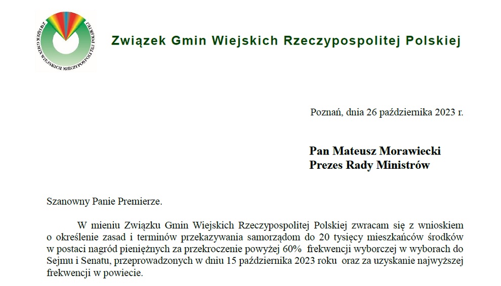 Nagrody pieniężne za frekwencję – przewodniczący ZGWRP pyta: kiedy i na jakich zasadach?