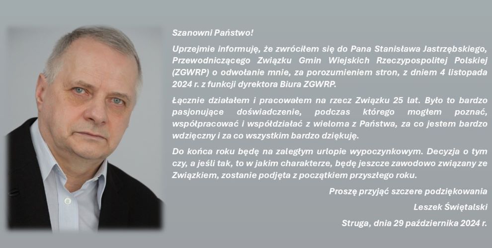 powiadomienie i pożegnanie - Leszek Świętalski