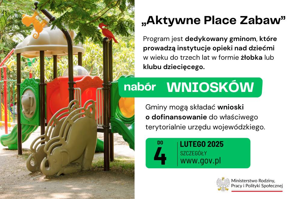 „Aktywne Place Zabaw” – wnioski o dofinansowanie do 4 lutego!