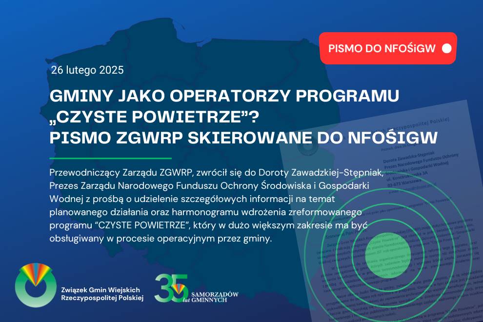 Gminy jako operatorzy programu „Czyste Powietrze”? Pismo skierowane do NFOŚiGW