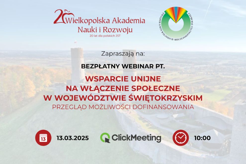 „Wsparcie unijne na włączenie społeczne w województwie świętokrzyskim!” – zaproszenie do udziału w bezpłatnym webinarium!